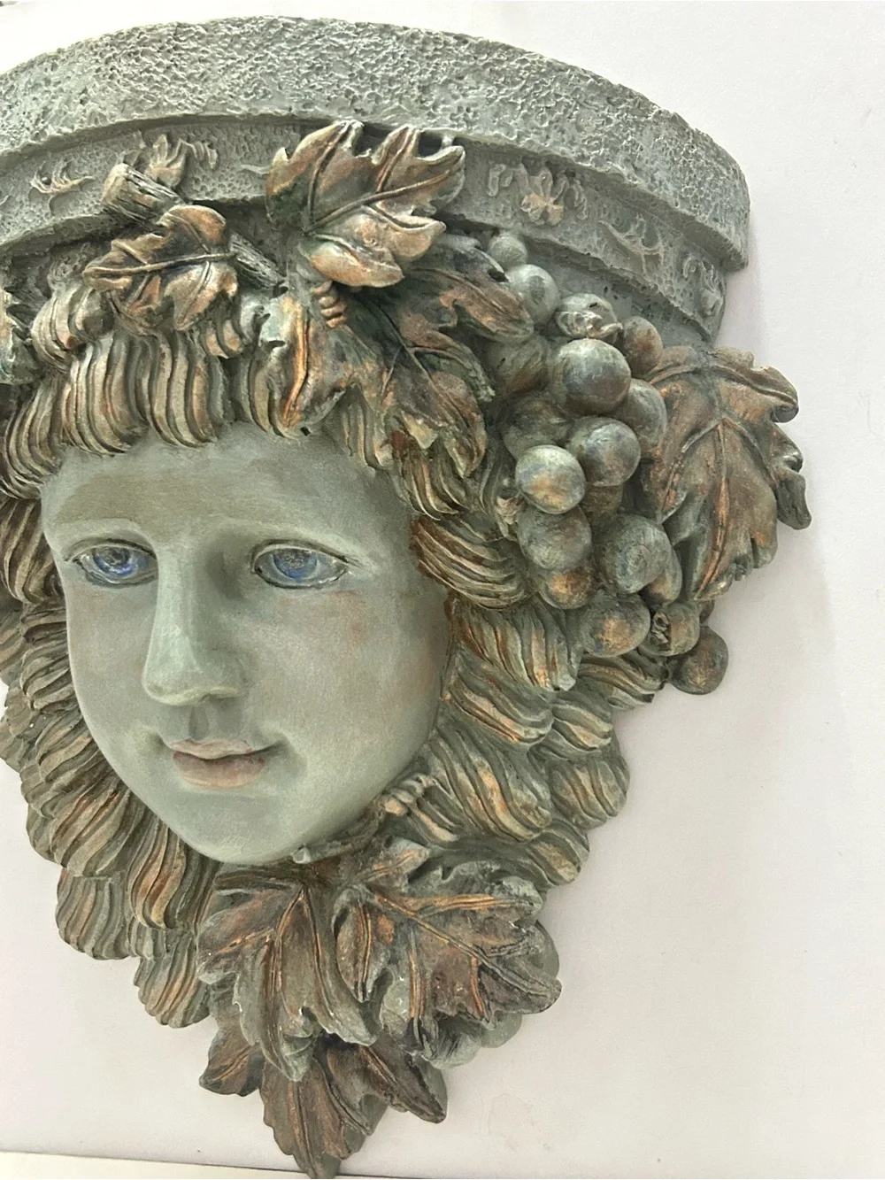 Wall Pocket Planter Face Wine Goddess Dryad Gilded Grapes & Leaves